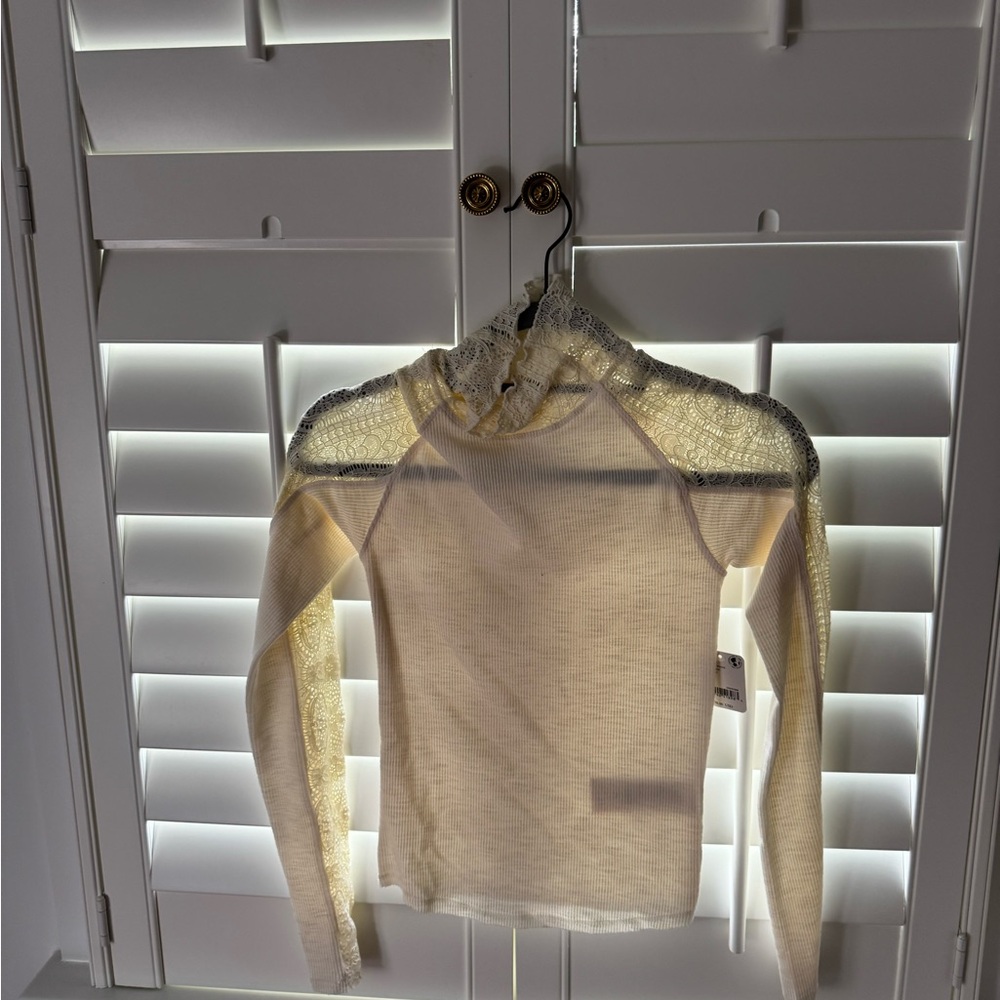 Free People Cream Long Sleeve Top